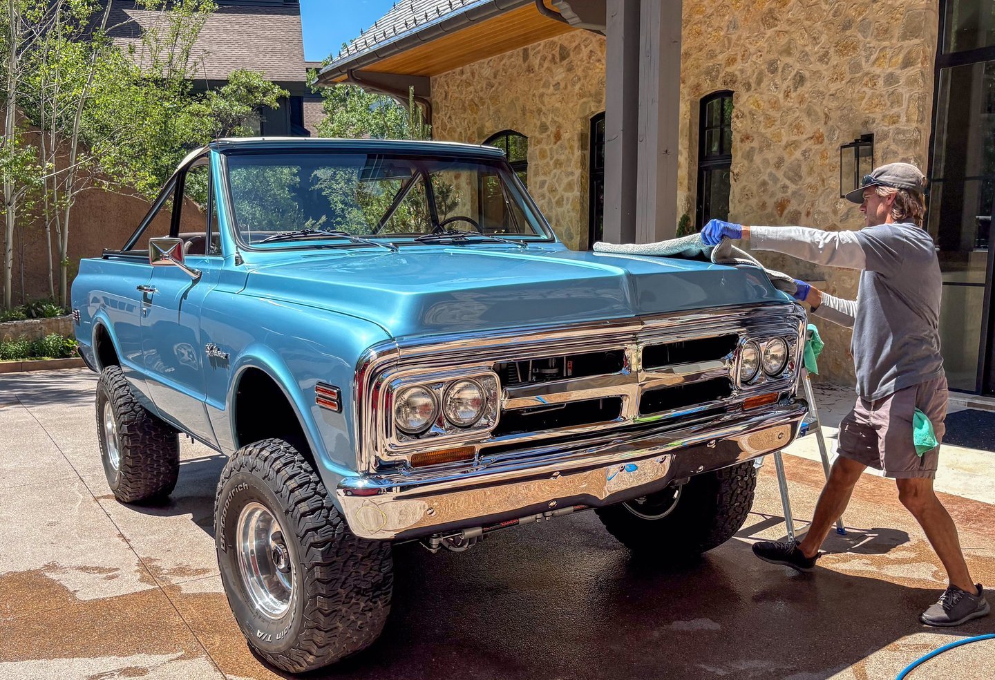 Classic blue truck being detailed by Maroon Mobile Detailing